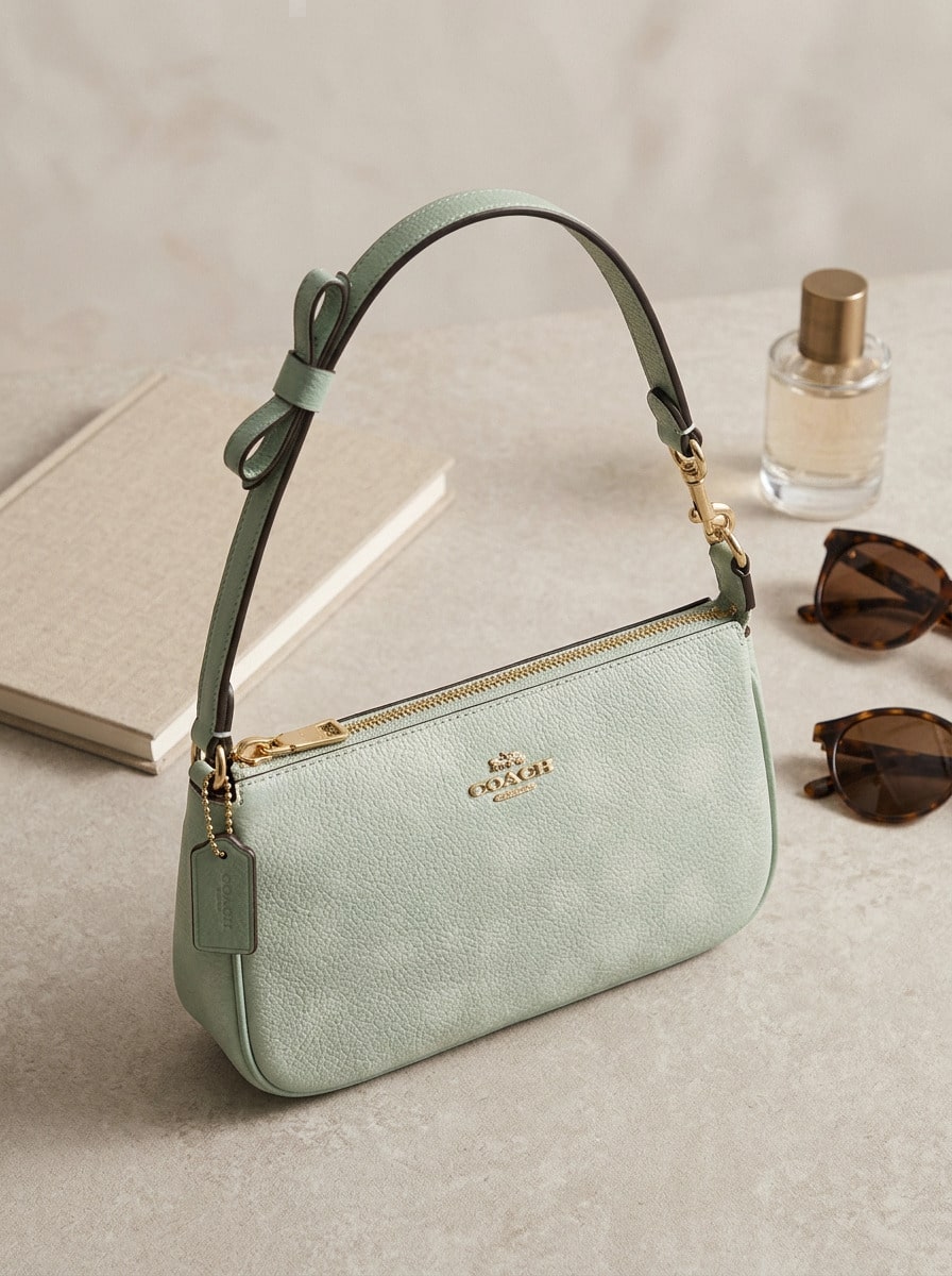 Coach Nolita 19 Women's Shoulder Bag Leather Floral Print With Bow Detachable Strap Zip Pale Green