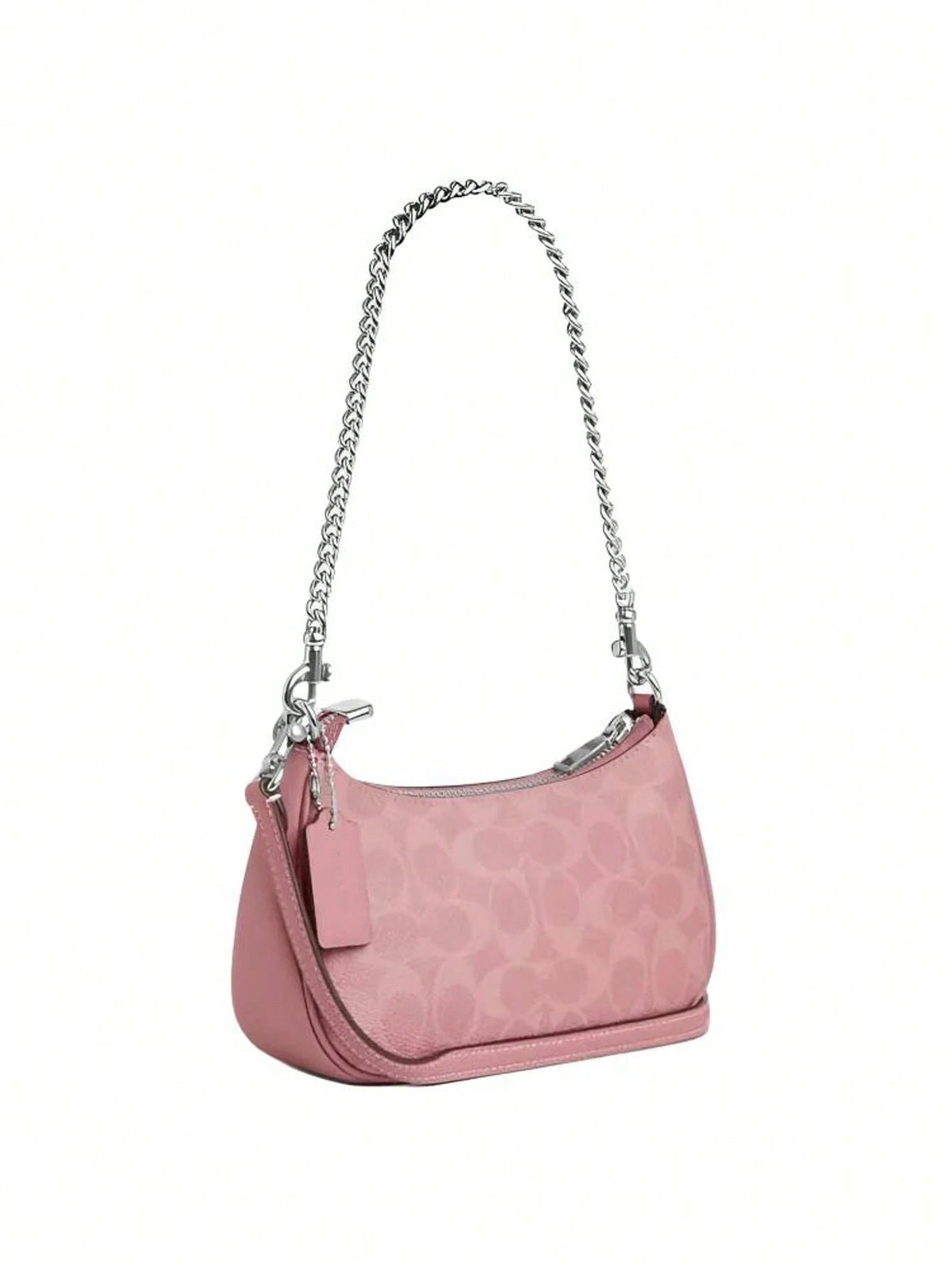 COACH Teri 19 Silver Metallic Hardware Classic Monogram Coated Canvas Crossbody Bag With Top Handle Adjustable Strap And Interior