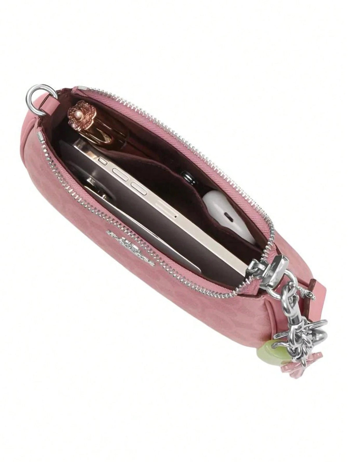 COACH Teri 19 Silver Metallic Hardware Classic Monogram Coated Canvas Crossbody Bag With Top Handle Adjustable Strap And Interior