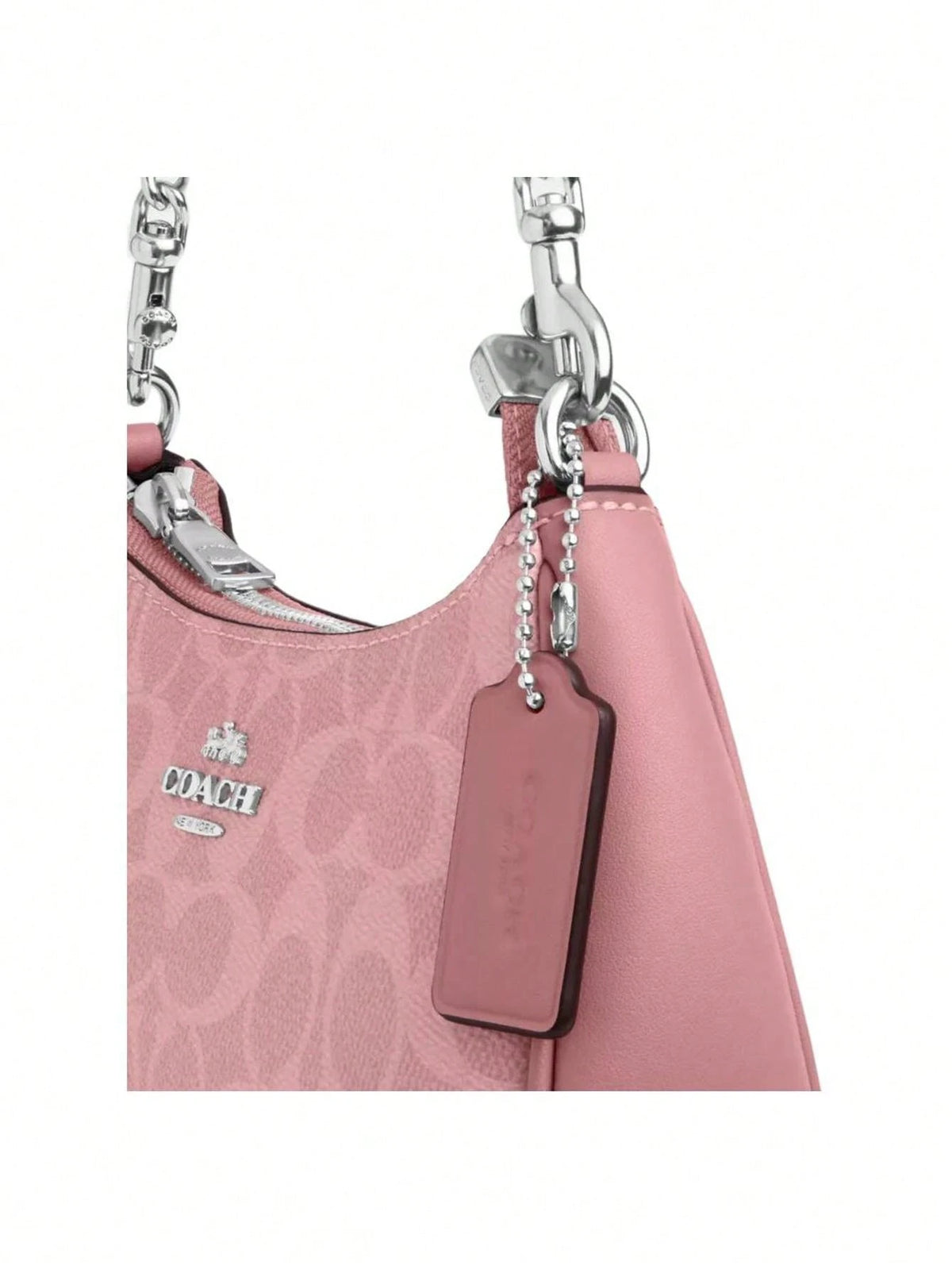 COACH Teri 19 Silver Metallic Hardware Classic Monogram Coated Canvas Crossbody Bag With Top Handle Adjustable Strap And Interior