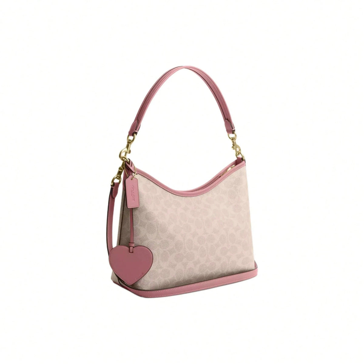 COACH Laurel 31 Logo Heart Charm Faux Leather Crossbody Shoulder Bag Large Women's Sand/Asphalt