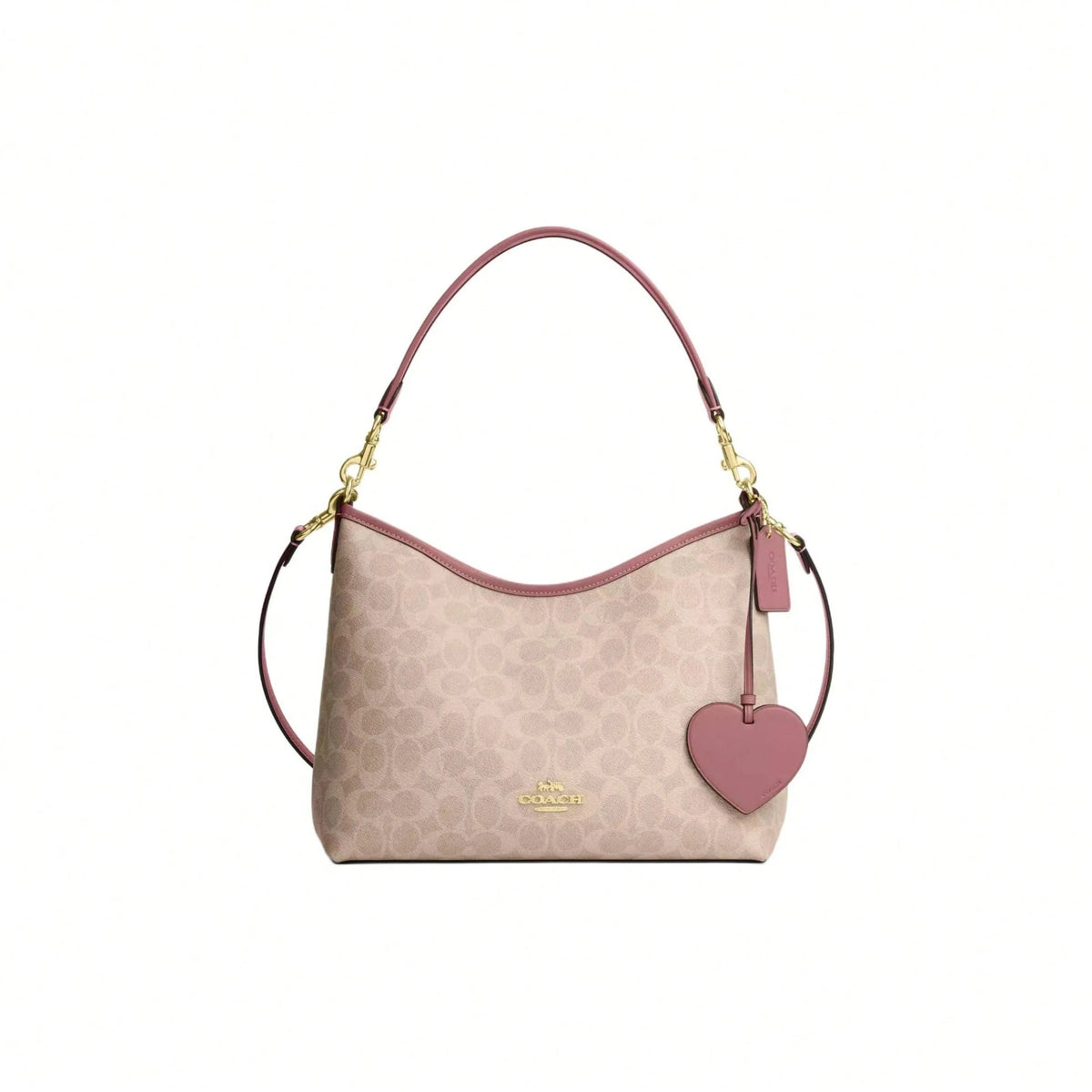 COACH Laurel 31 Logo Heart Charm Faux Leather Crossbody Shoulder Bag Large Women's Sand/Asphalt