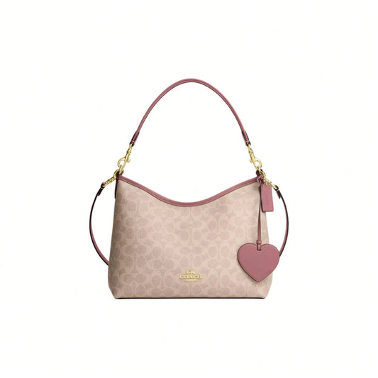 COACH Laurel 31 Logo Heart Charm Faux Leather Crossbody Shoulder Bag Large Women's Sand/Asphalt