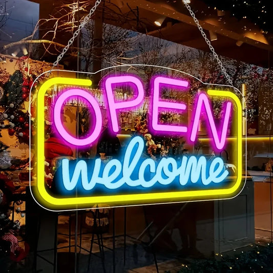 Multicolor LED Neon Open Welcome Sign