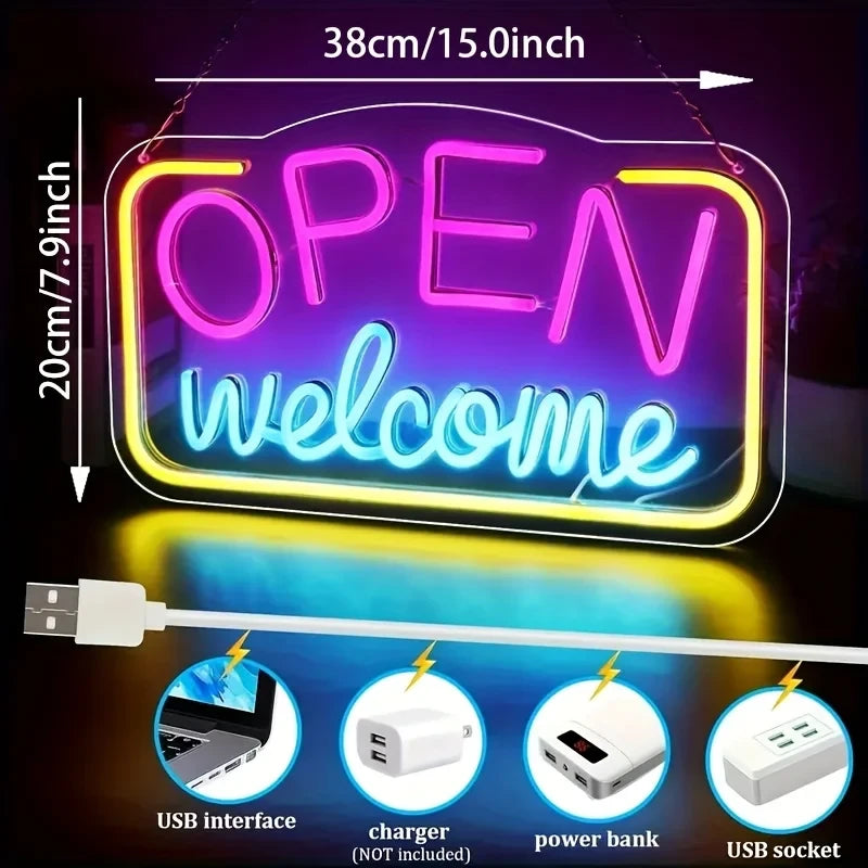 Multicolor LED Neon Open Welcome Sign