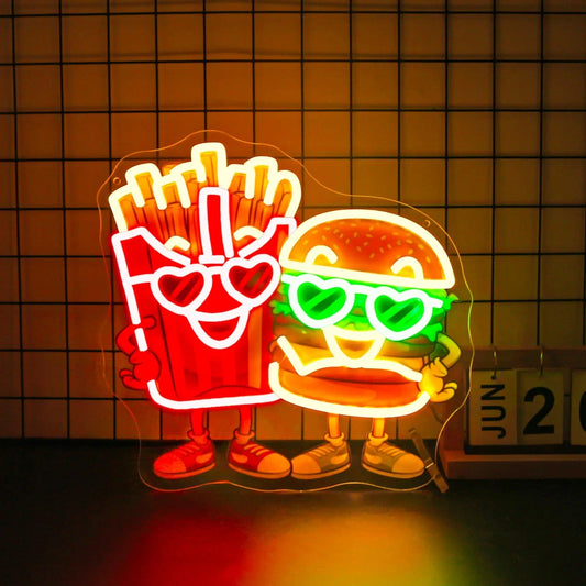 Hamburger Fries Neon Wall Sign