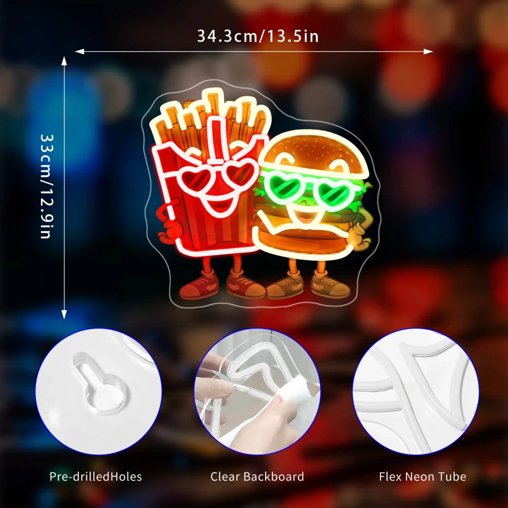 Hamburger Fries Neon Wall Sign