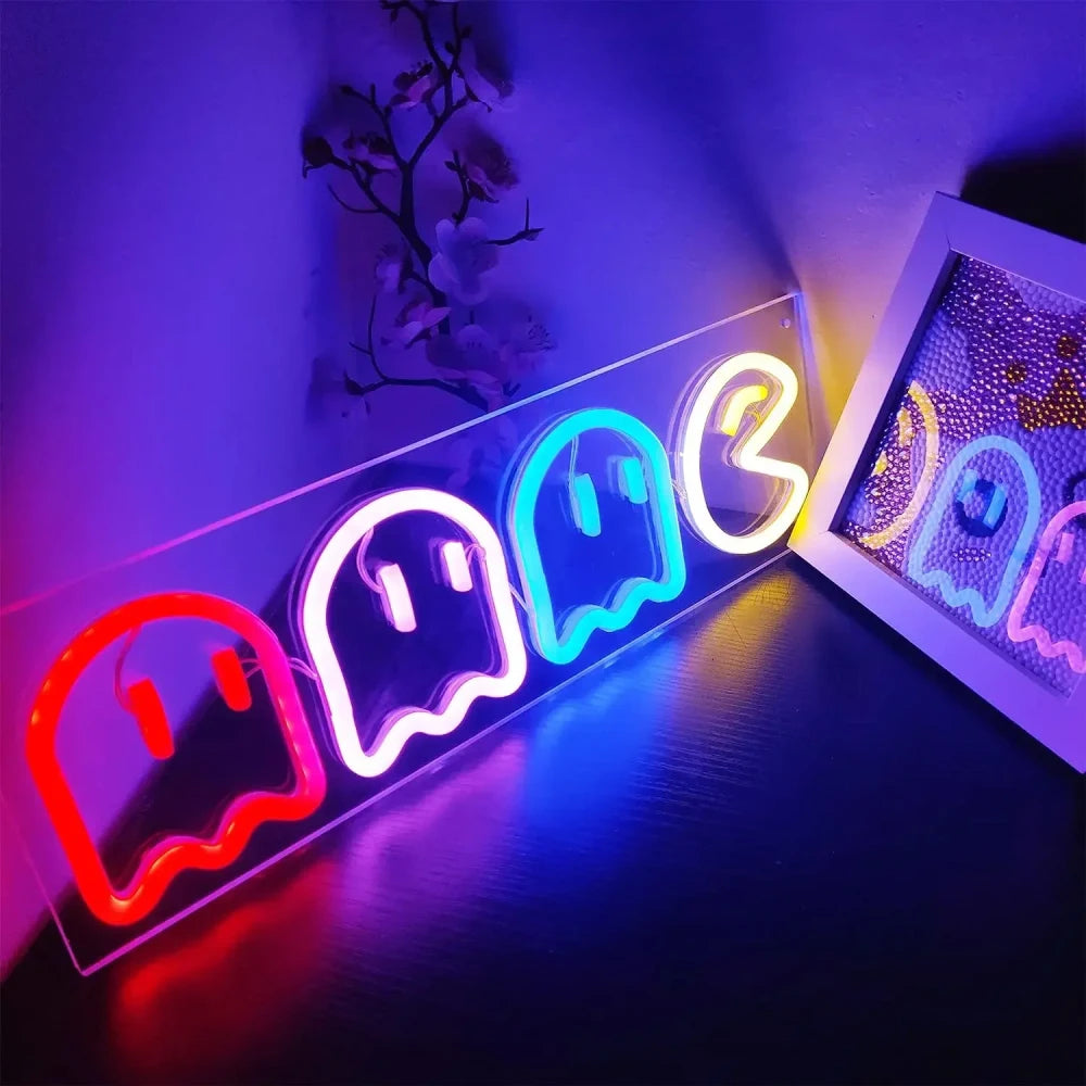 PacMan Video Game Gamer Ghost Neon Wall Sign