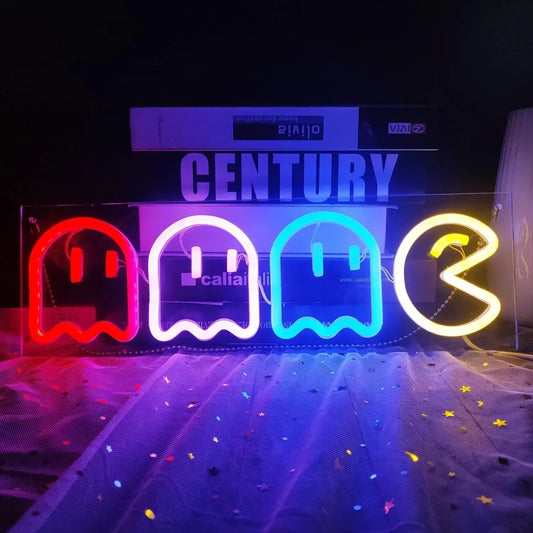 PacMan Video Game Gamer Ghost Neon Wall Sign