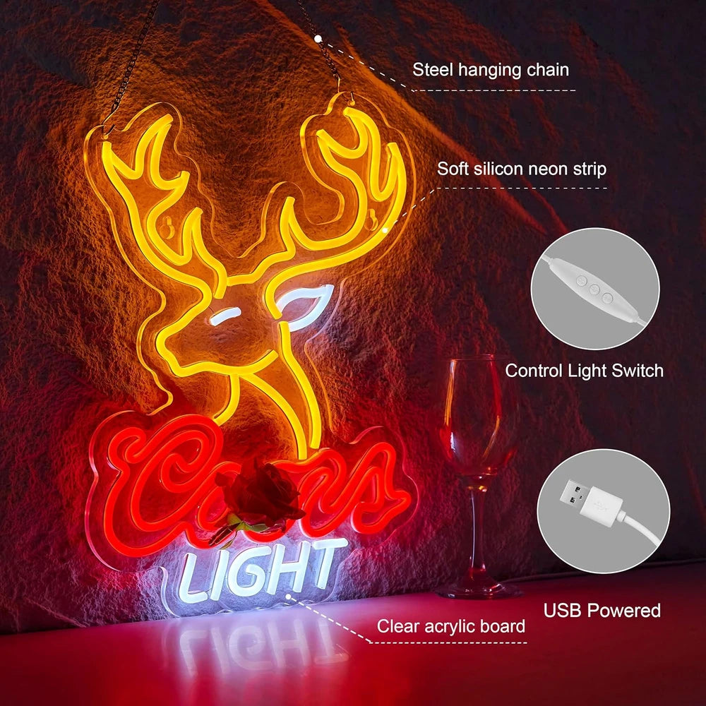 Coors Light Deer Head Bar LED Neon Sign