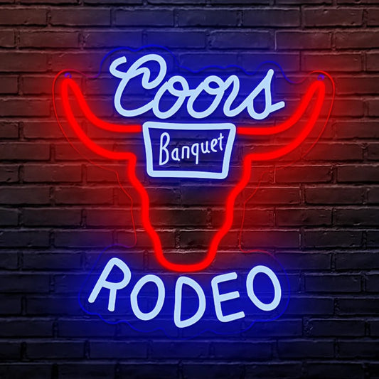Coors Rodeo Cowboy Western Bar Neon Sign