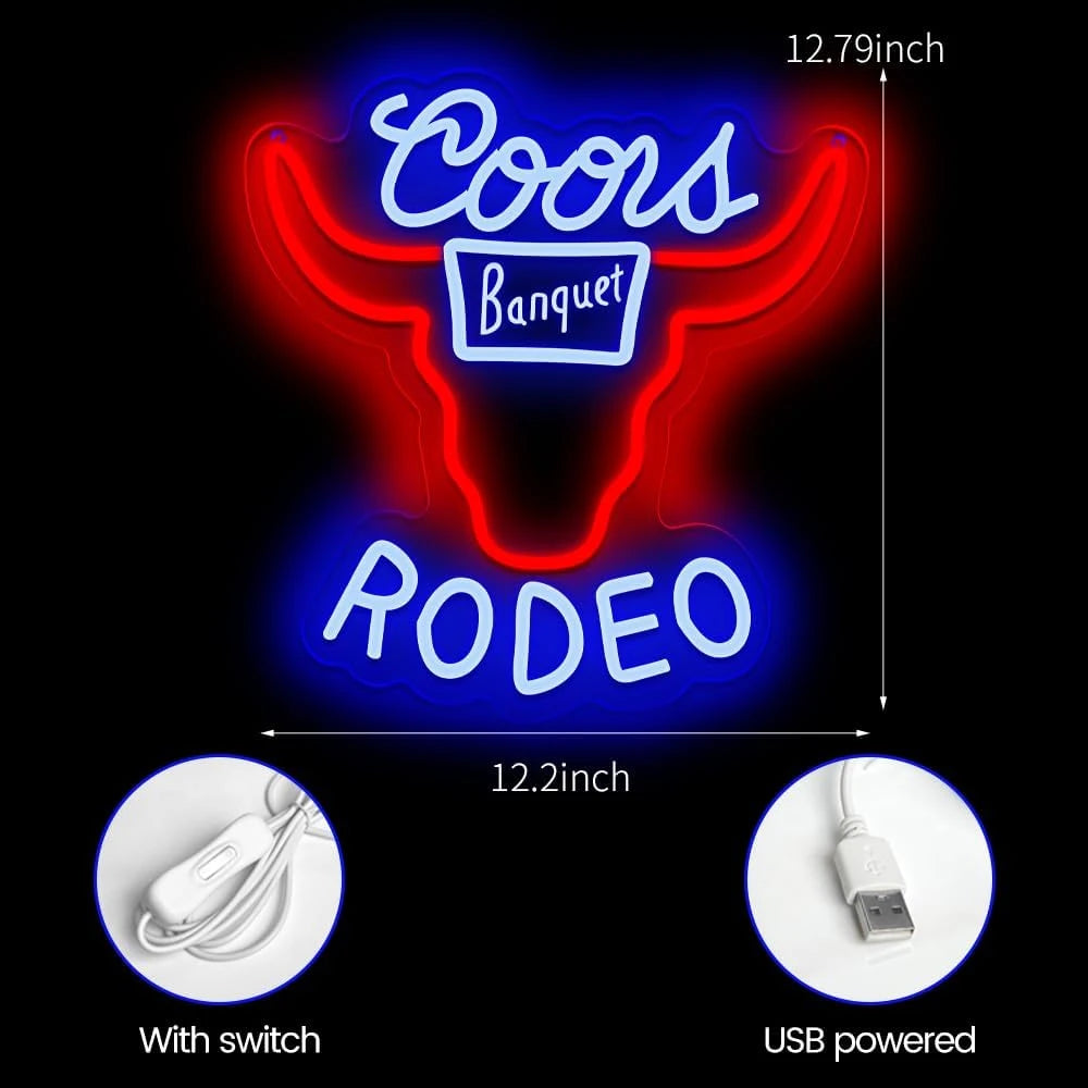 Coors Rodeo Cowboy Western Bar Neon Sign