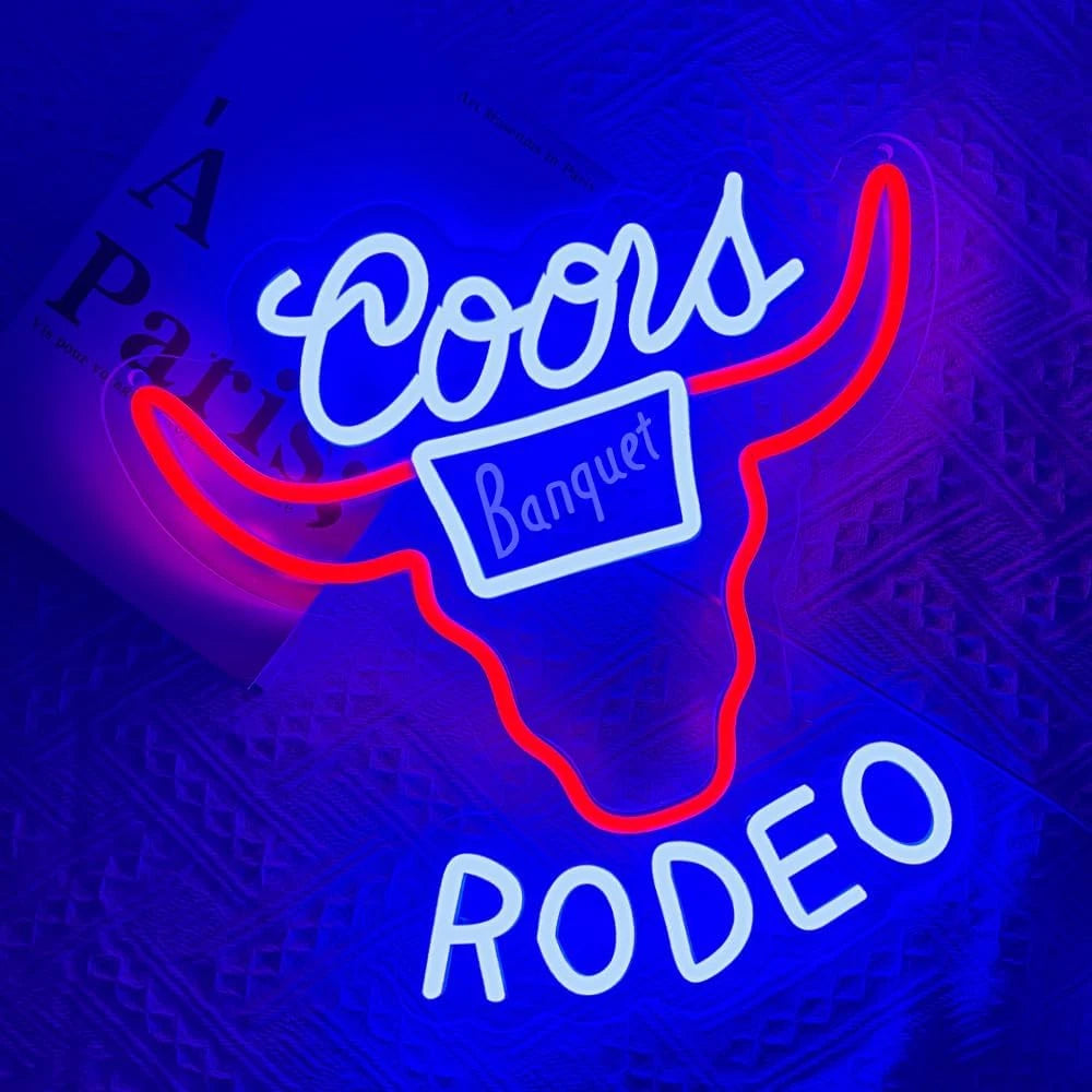 Coors Rodeo Cowboy Western Bar Neon Sign