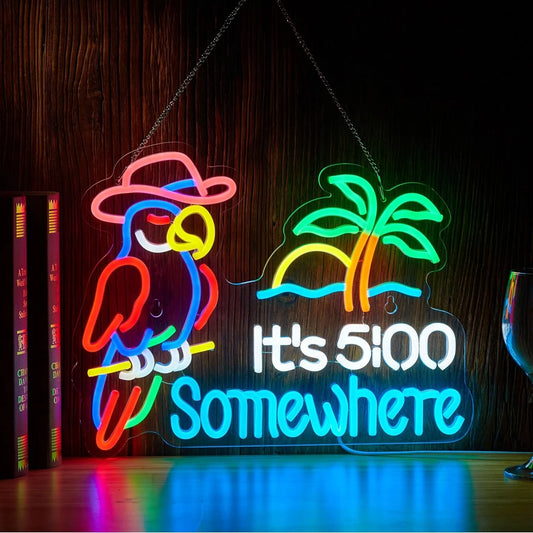 Parrot It's 5:00 Somewhere Neon Bar Sign