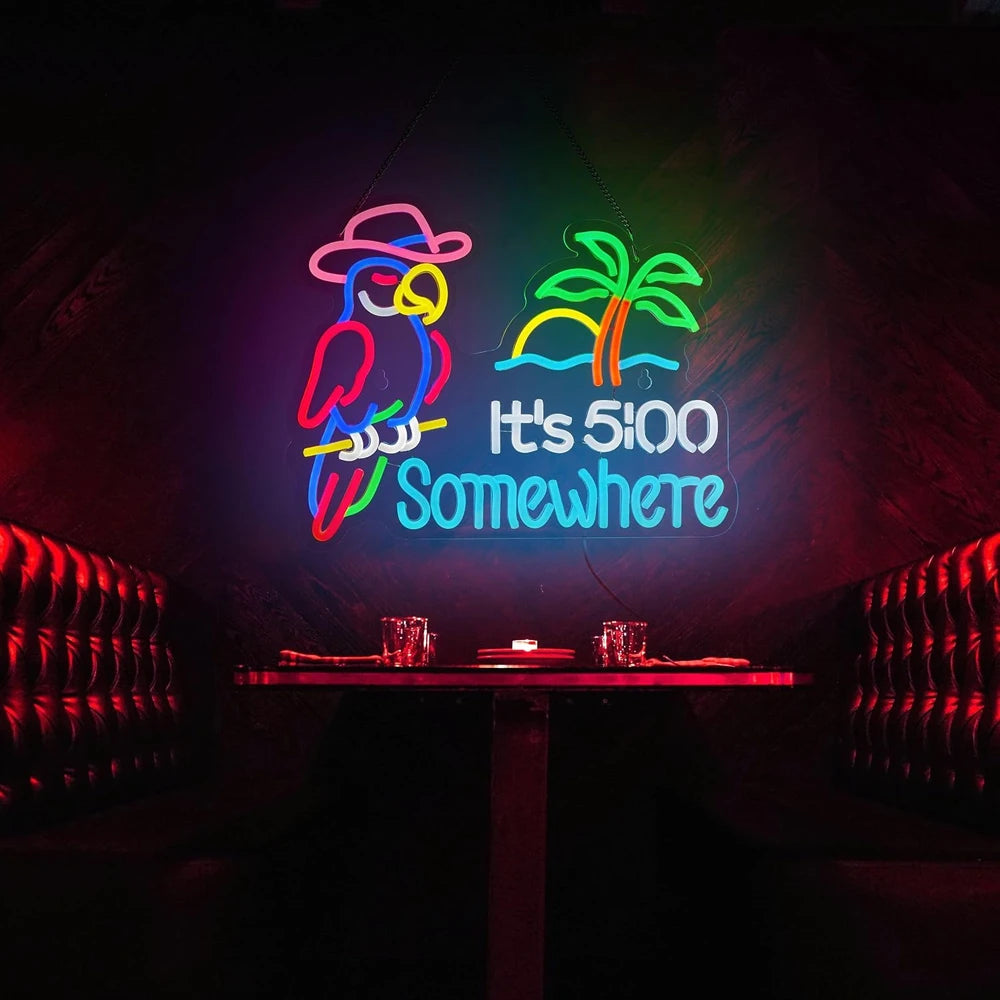 Parrot It's 5:00 Somewhere Neon Bar Sign