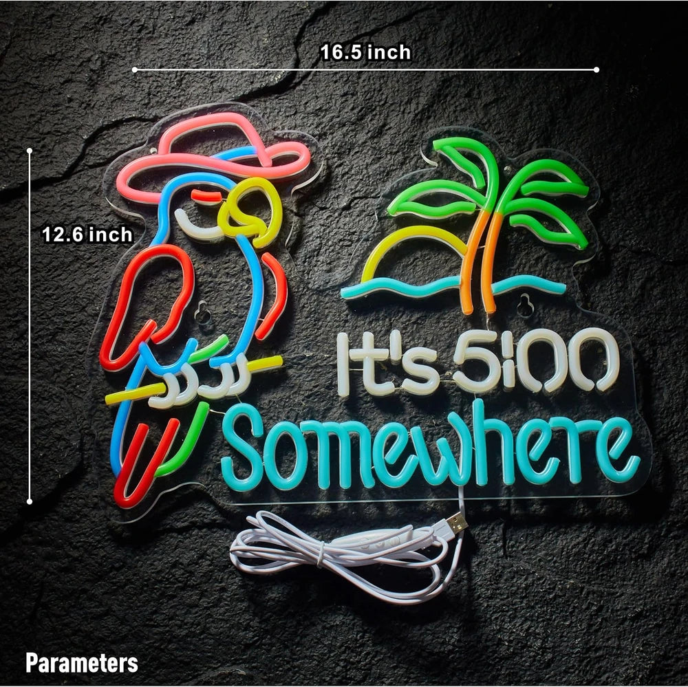 Parrot It's 5:00 Somewhere Neon Bar Sign