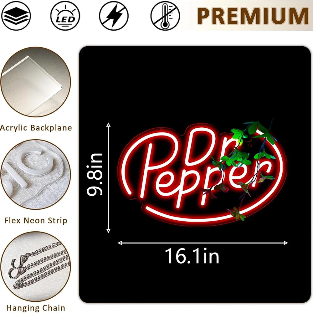 Dr Pepper Soda Red Neon Wall Sign