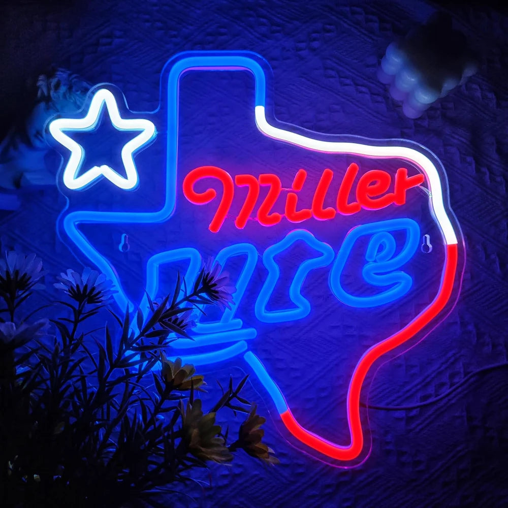 Miller Lite Texas Map Beer Bar Neon Sign