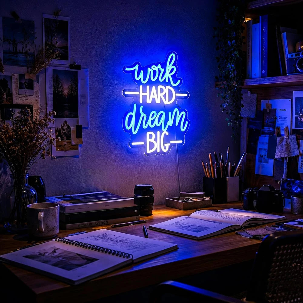 Motivational Work Hard Dream Big Neon Light Wall Sign