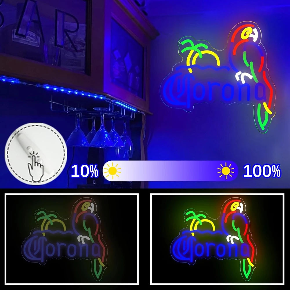 Corona Beer Parrot Neon Bar Sign