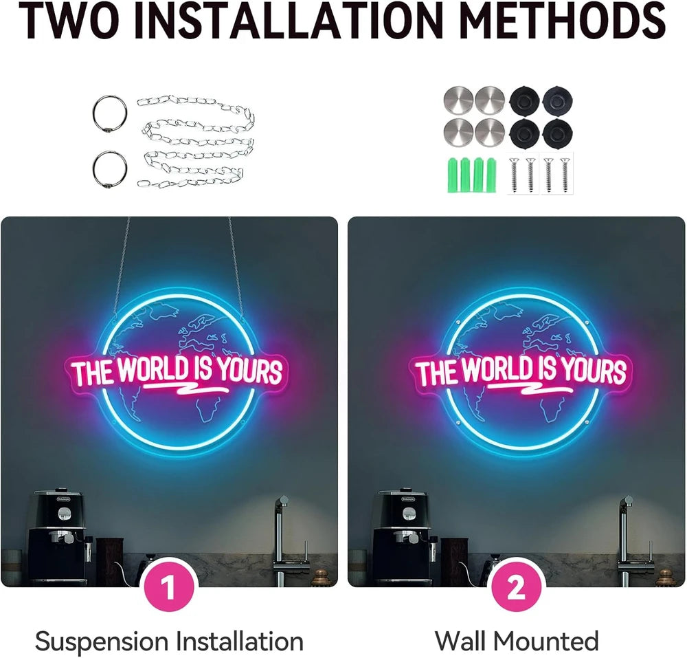 The World Is Yours Earth Planet Neon Wall Sign