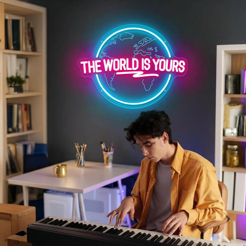 The World Is Yours Earth Planet Neon Wall Sign