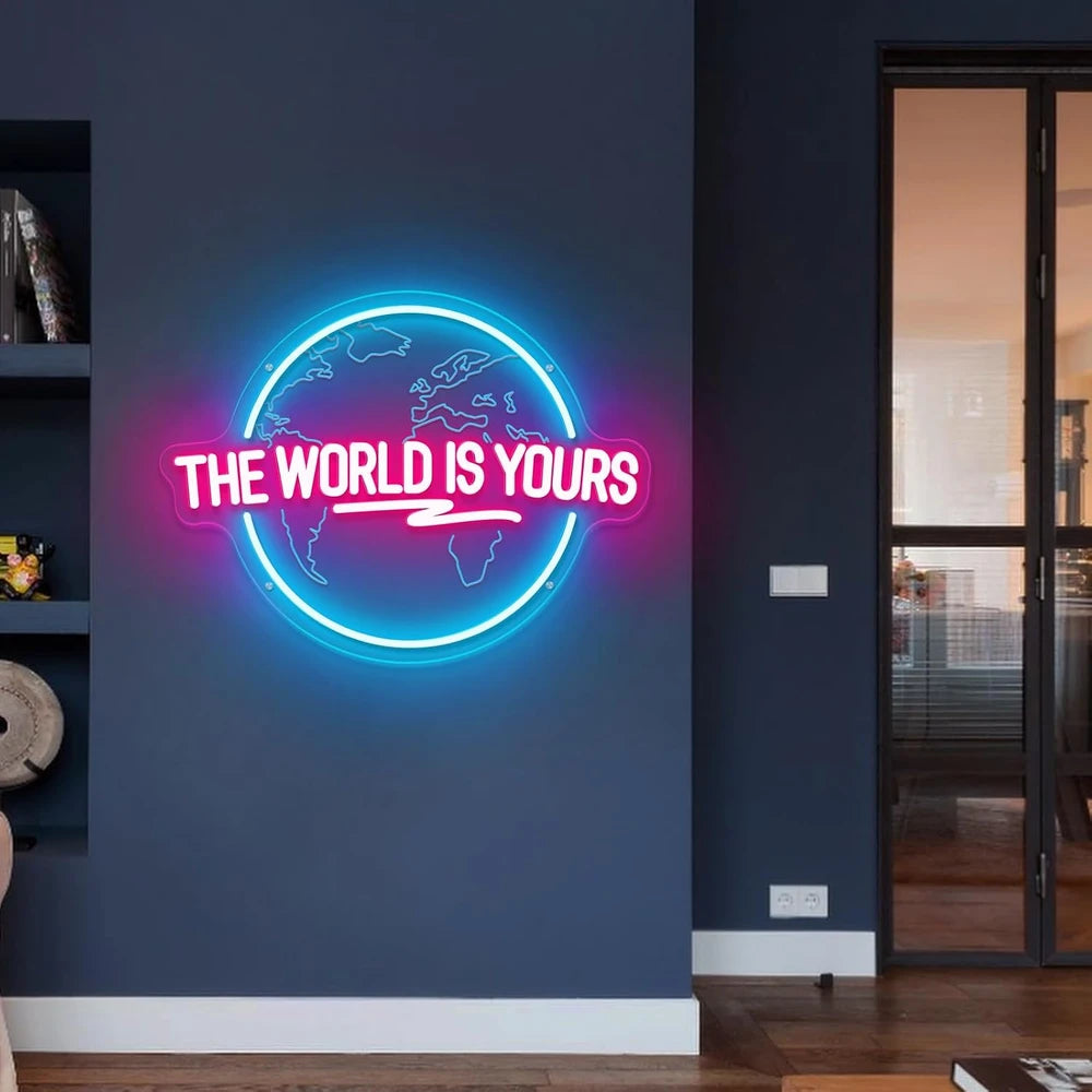 The World Is Yours Earth Planet Neon Wall Sign