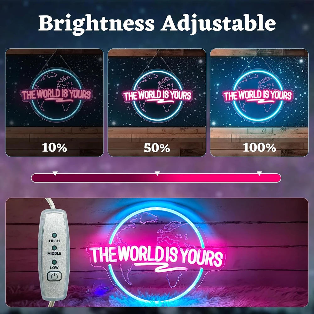 The World Is Yours Earth Planet Neon Wall Sign