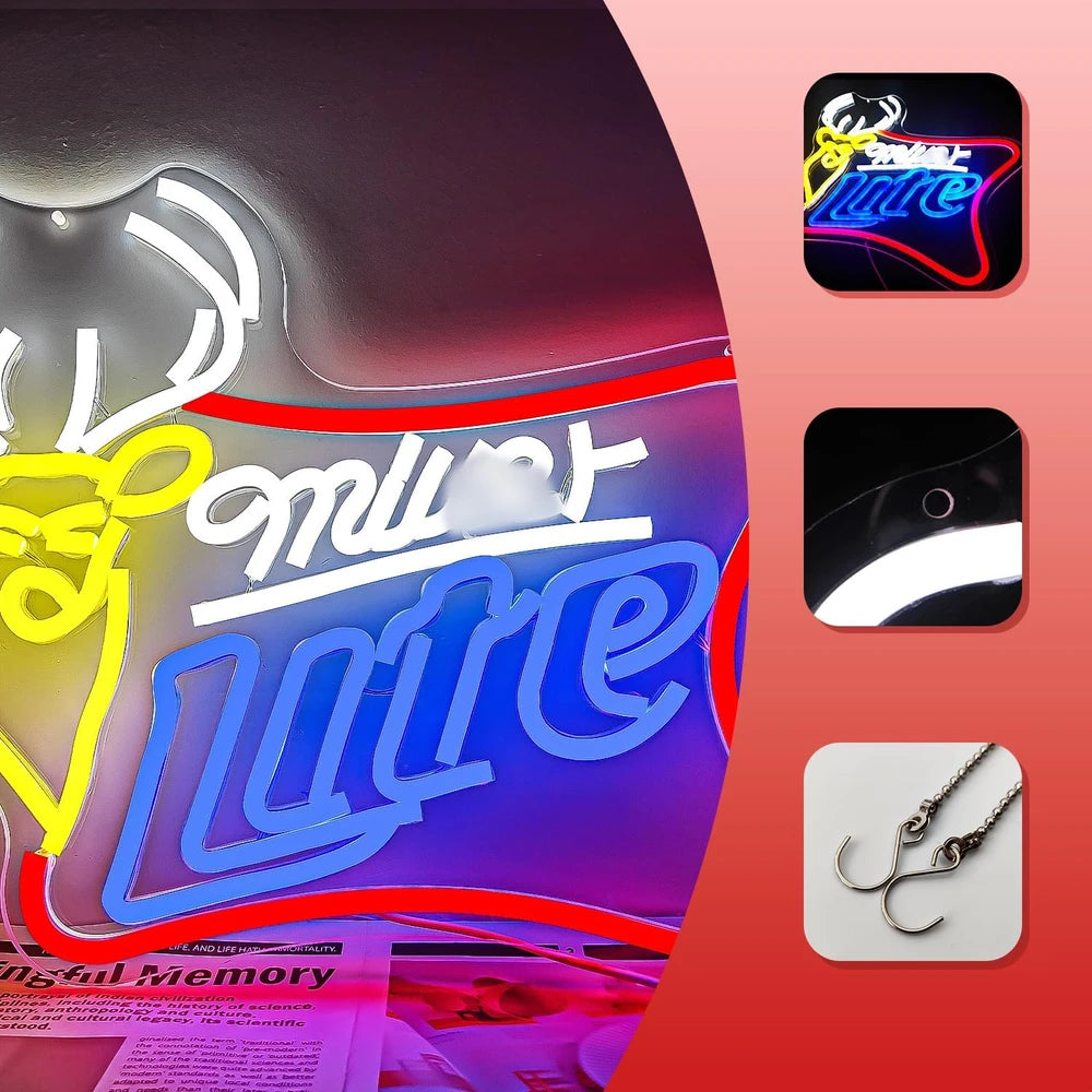 Miller Lite Deer Beer Bar Neon Wall Sign