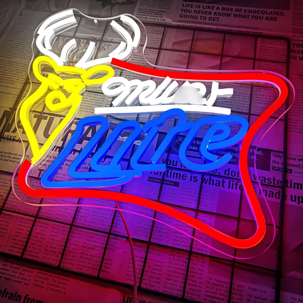 Miller Lite Deer Beer Bar Neon Wall Sign