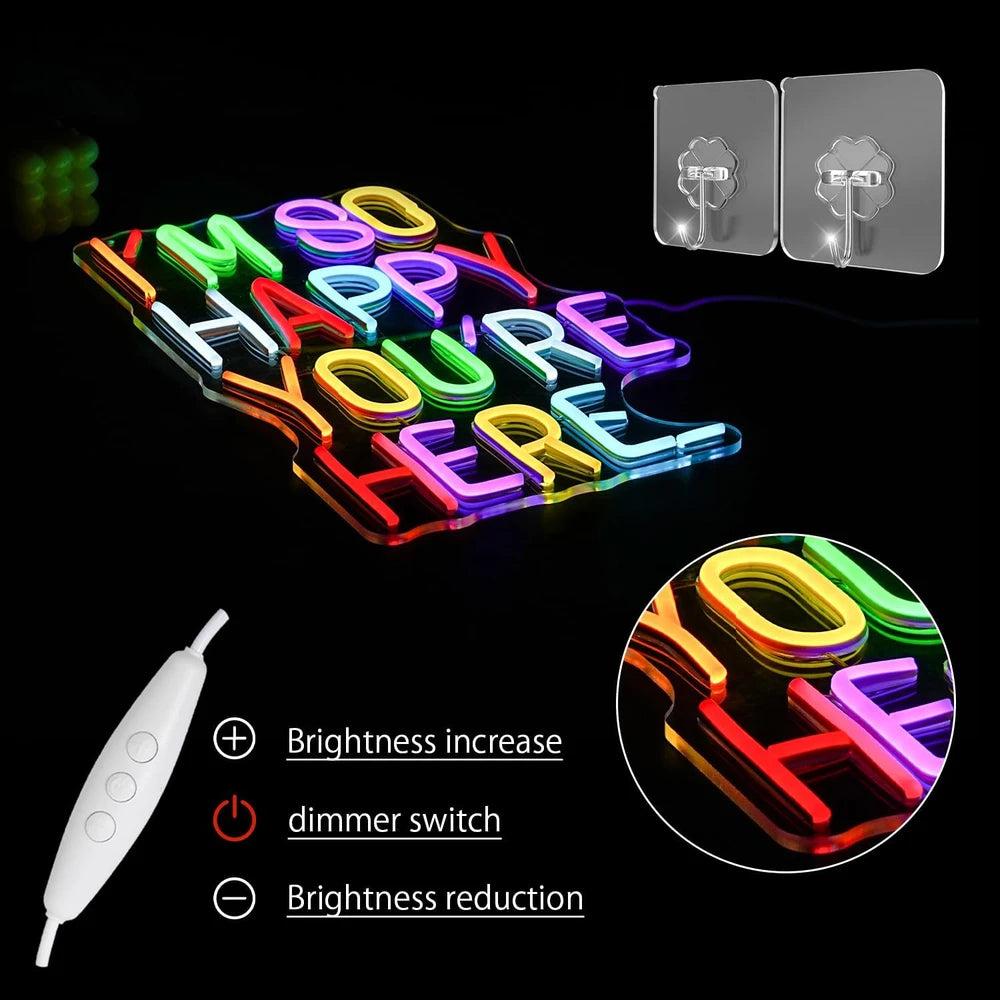 Positive Affirmation I'm So Happy You're Here LED Neon Sign