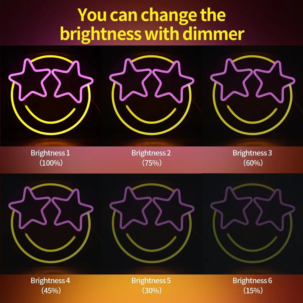 Smiley Face Star Eyes LED Neon Sign