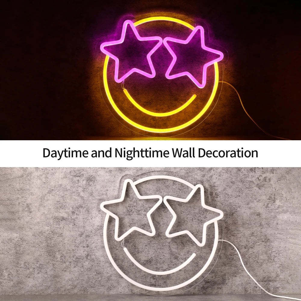Smiley Face Star Eyes LED Neon Sign