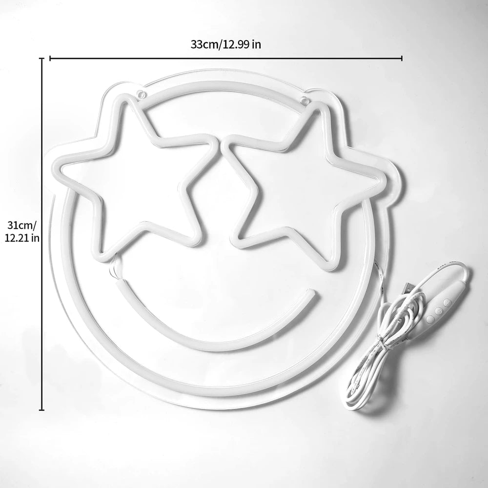 Smiley Face Star Eyes LED Neon Sign
