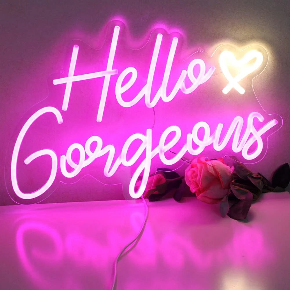 Hello Gorgeous Pink LED Neon Sign