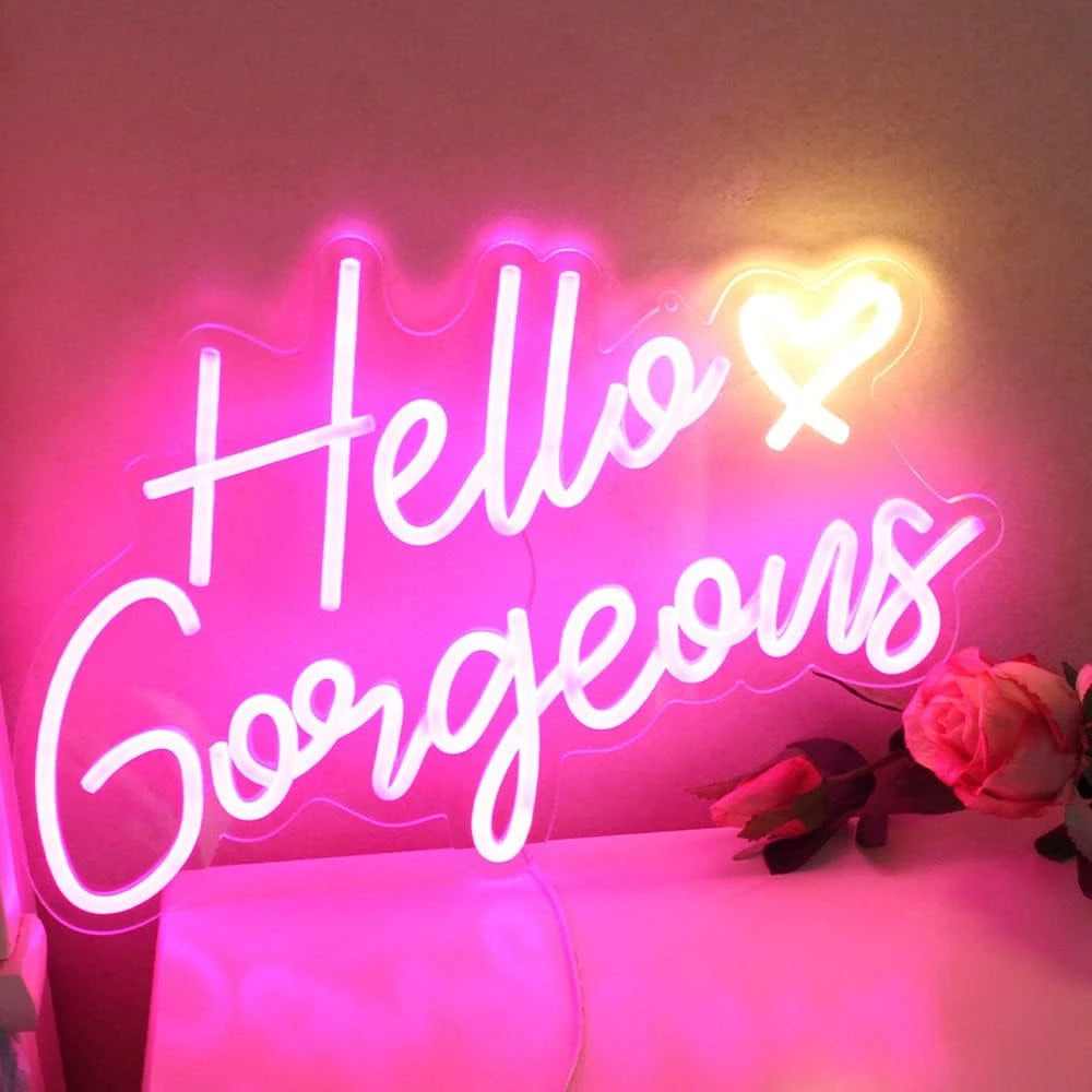 Hello Gorgeous Pink LED Neon Sign