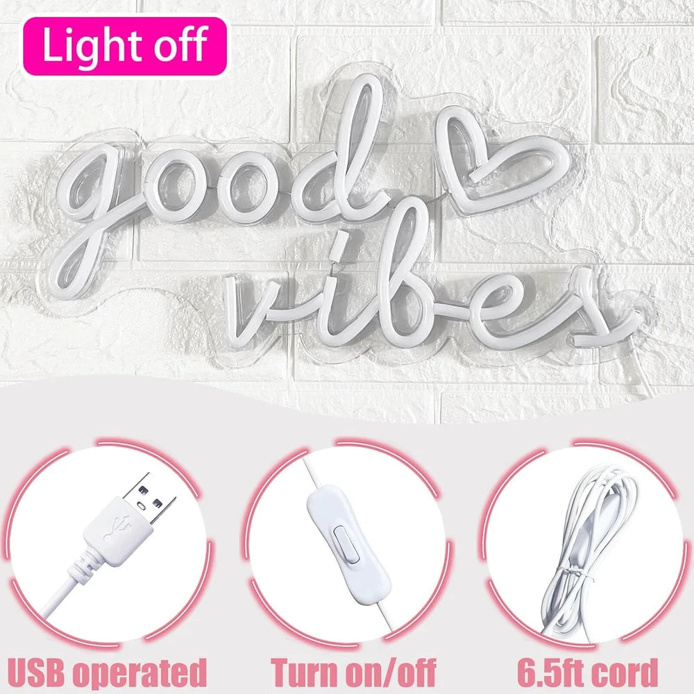 Pink Good Vibes Heart Neon Wall Sign