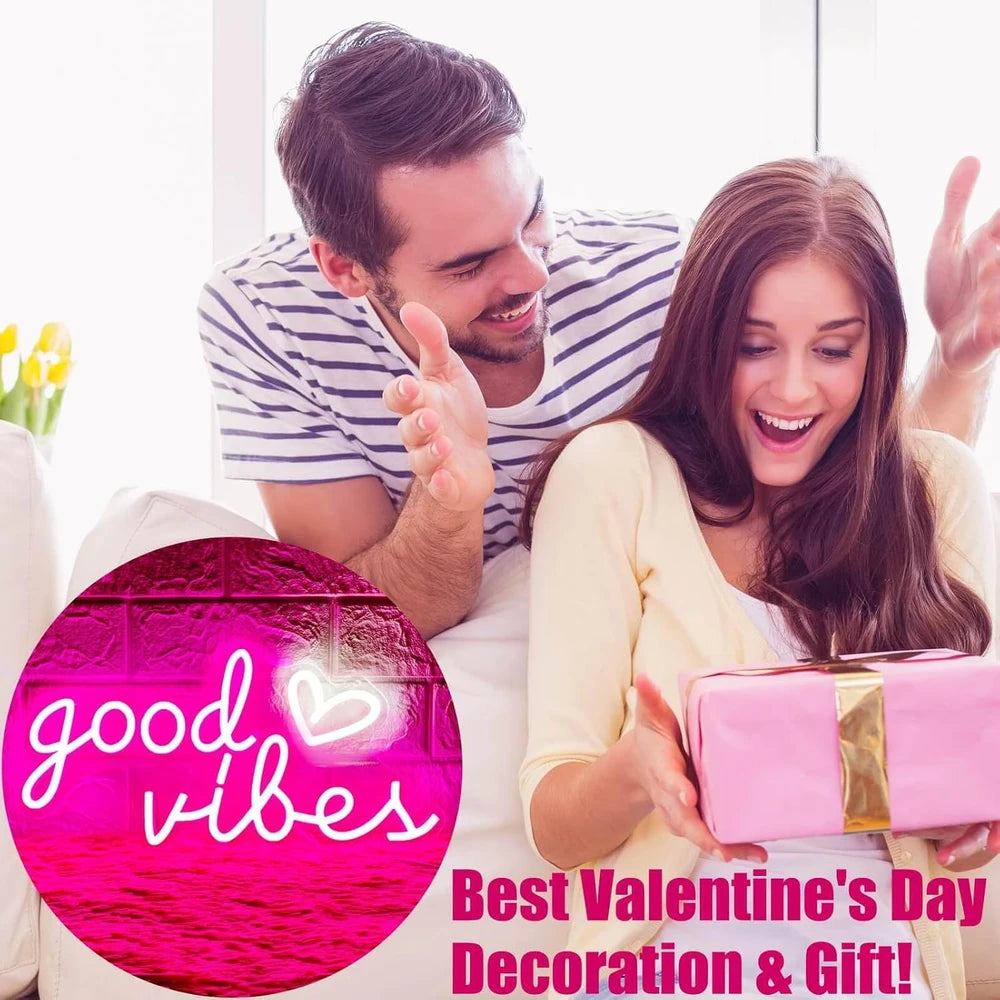 Pink Good Vibes Heart Neon Wall Sign