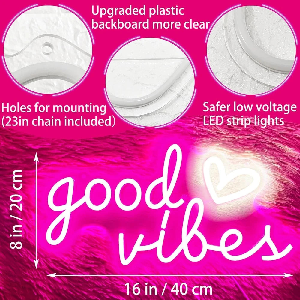 Pink Good Vibes Heart Neon Wall Sign