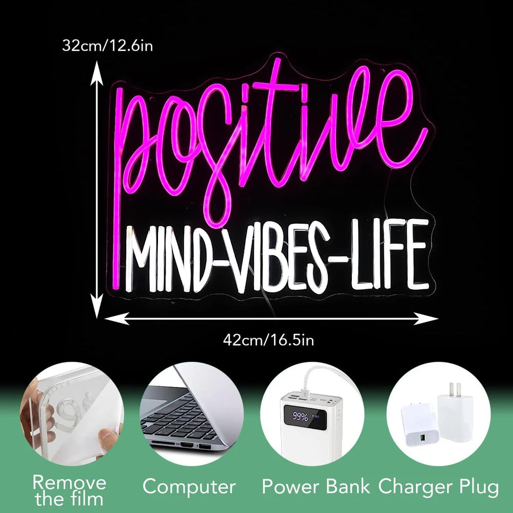 Positive Mind Vibes Life LED Neon Sign
