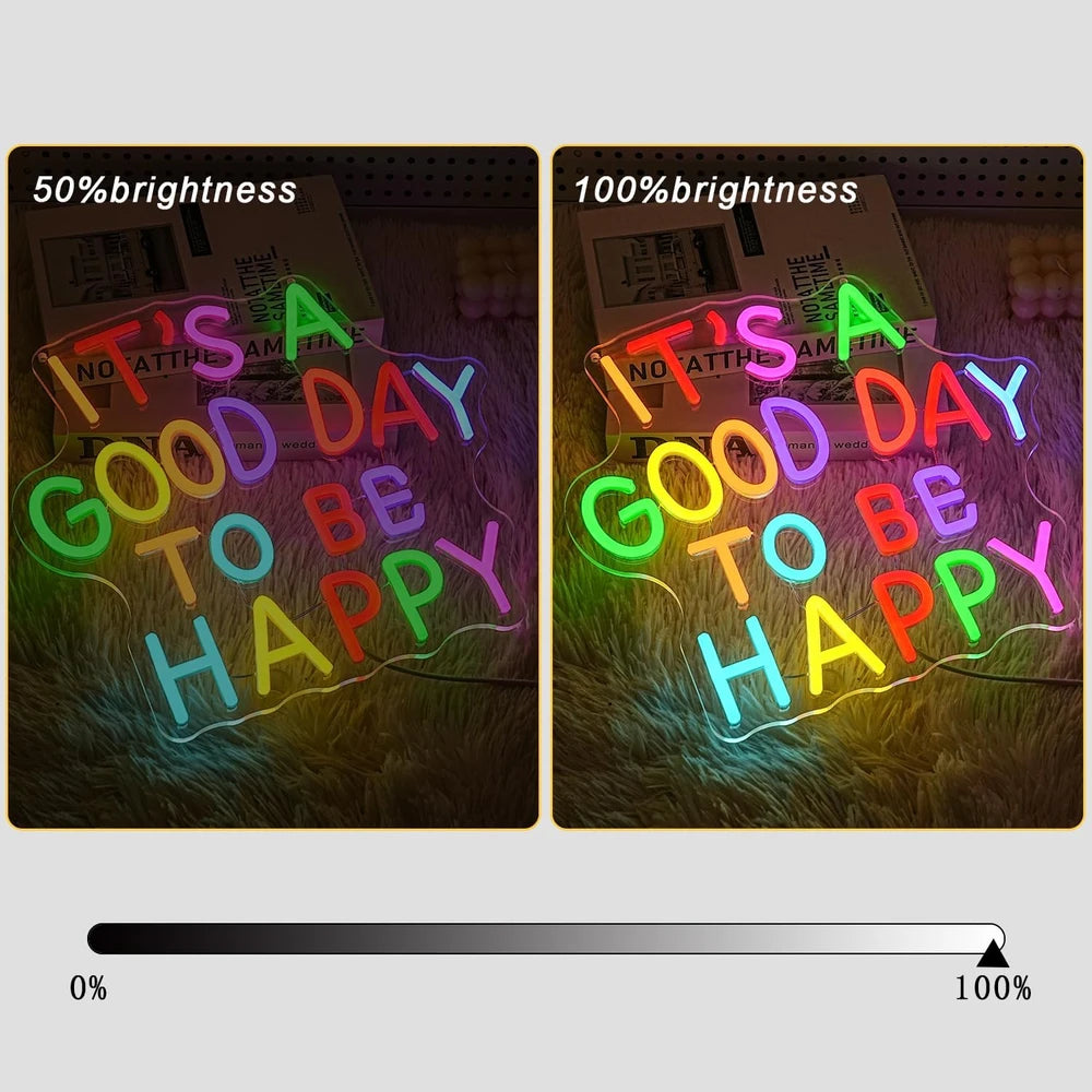 Colorful It's A Good Day To Be Happy Neon Wall Sign