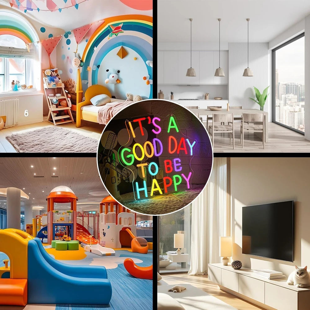 Colorful It's A Good Day To Be Happy Neon Wall Sign