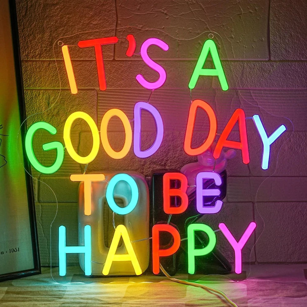 Colorful It's A Good Day To Be Happy Neon Wall Sign