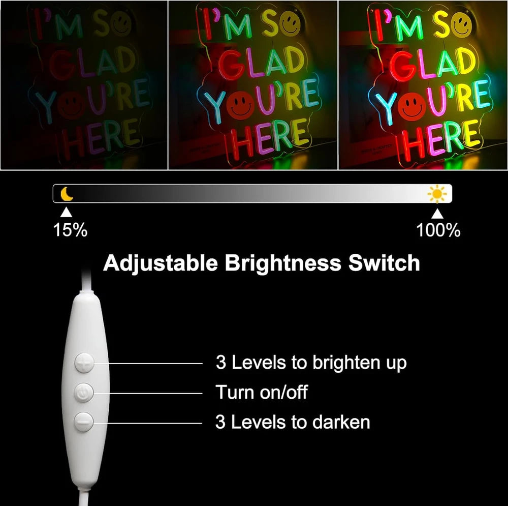 I'm So Glad You're Here Smiley Positive Quote Classroom Neon Sign
