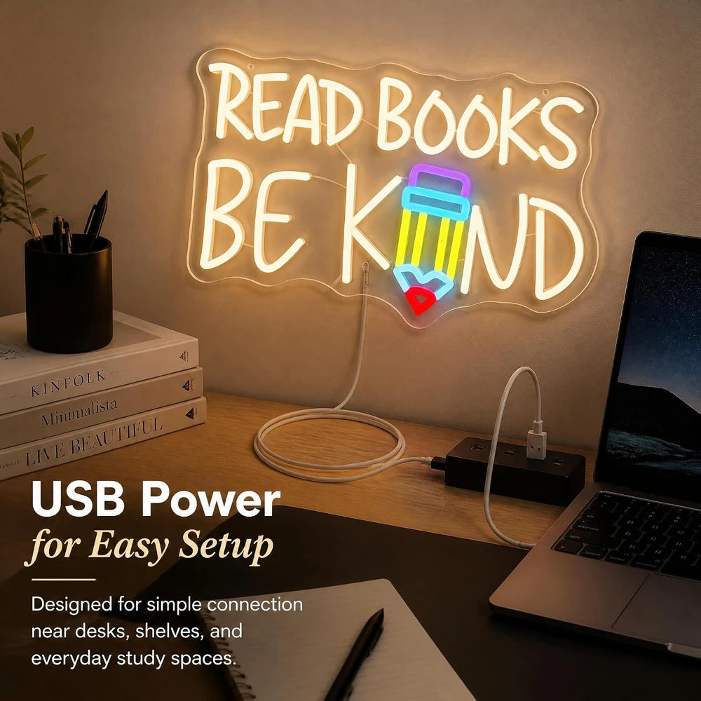 Read Books Be Kind Pencil Classroom LED Neon Sign
