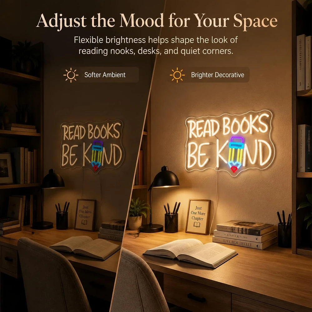 Read Books Be Kind Pencil Classroom LED Neon Sign