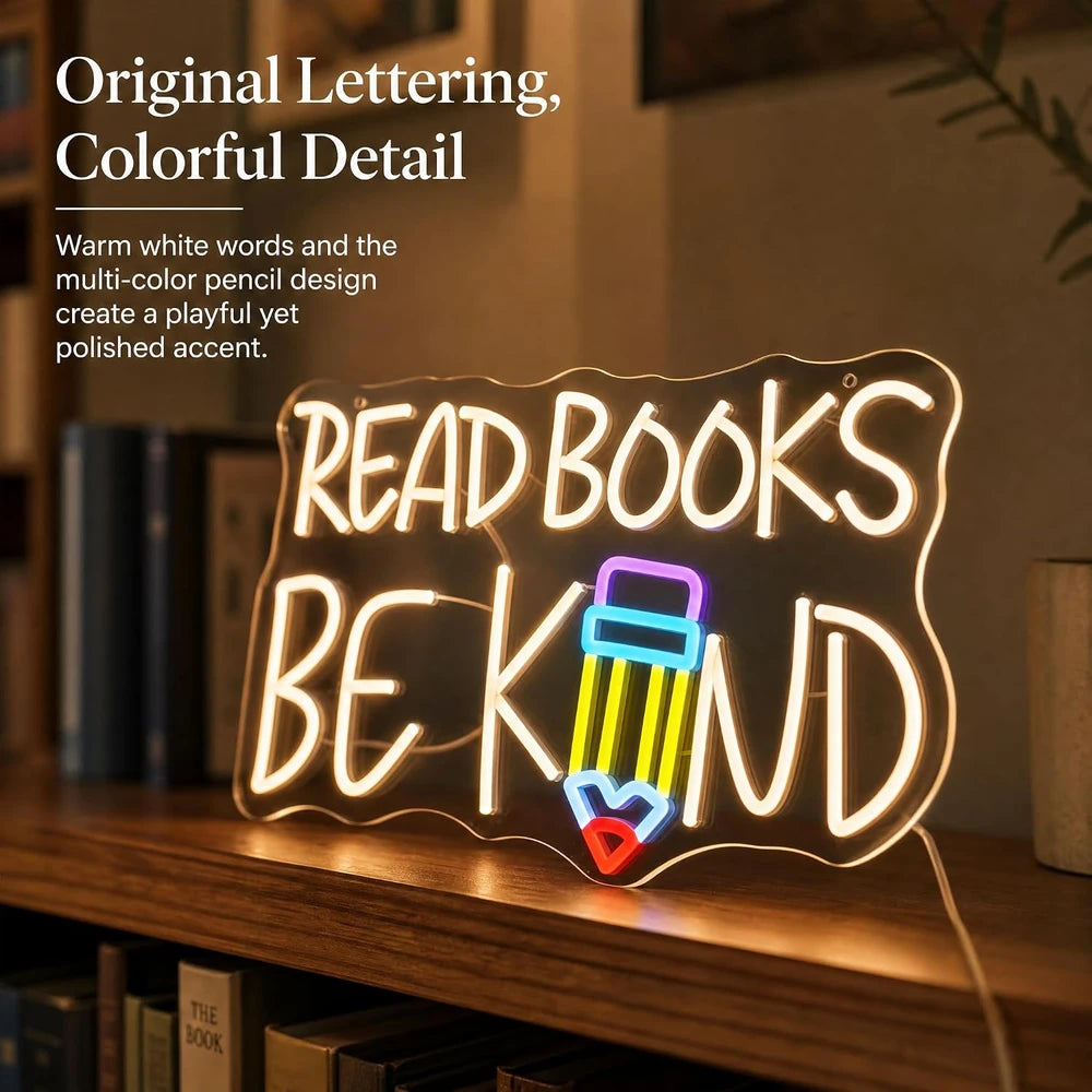 Read Books Be Kind Pencil Classroom LED Neon Sign