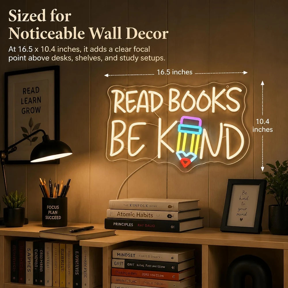 Read Books Be Kind Pencil Classroom LED Neon Sign