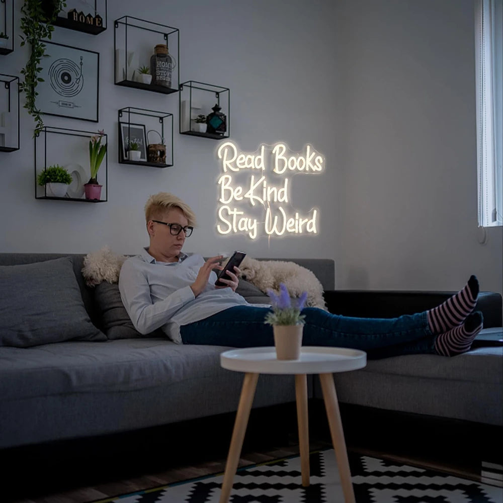 Read Books Be Kind Stay Weird Library Classroom Neon Wall Light
