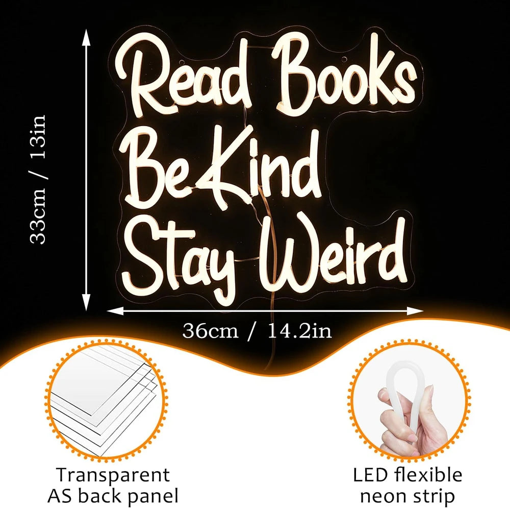 Read Books Be Kind Stay Weird Library Classroom Neon Wall Light